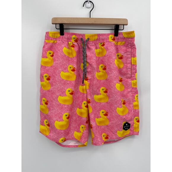 Neff Men’s Pink Ducky Life Graphic Swim Trunks Shorts  Men’s Size Large EUC - Picture 2 of 9